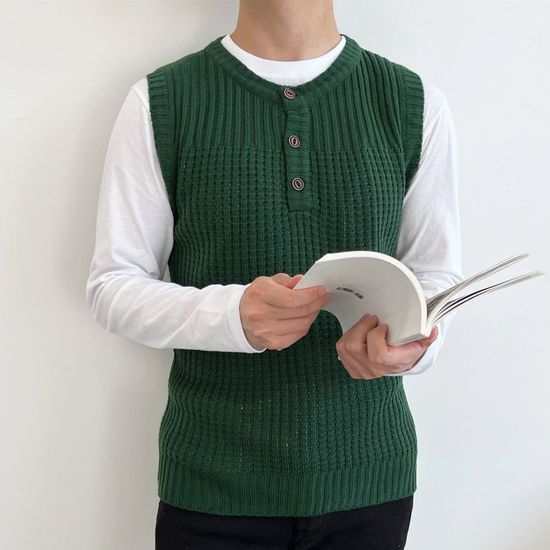 YAN 1053 남자헨리넥와플니트조끼 조끼(WFFKWH4)
