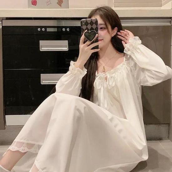 긴팔 실크홈 원피스 잠옷 원피스홈웨어 사계절 프릴
