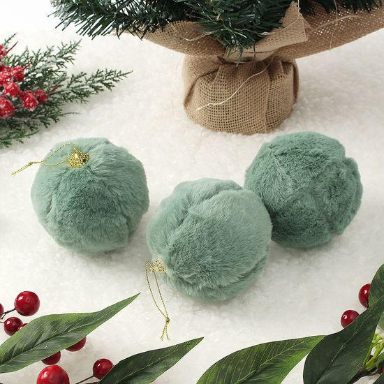 퓨어 그린 패브릭 장식볼 3p(8cm) (보들폼폼이)