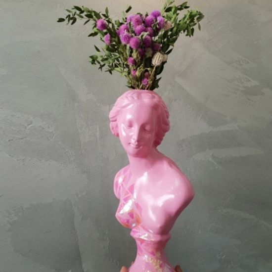 유리조각 아트 중형 비너스여인 석고상화분38cm+리본2