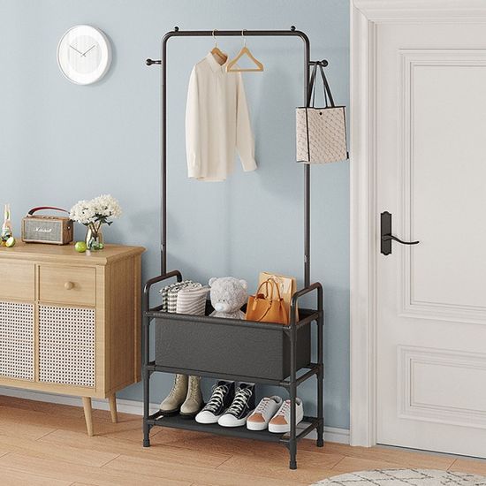 라이프홈 2단 선반 행거(블랙) 스탠드옷걸이