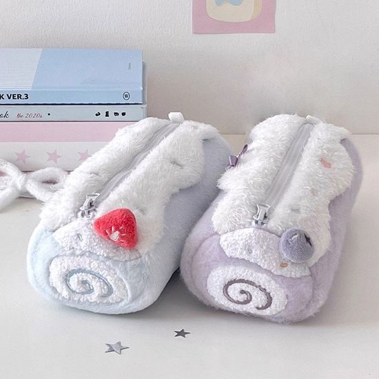 귀여운 스위트 롤케이크 털 필통 대용량 펜 파우치