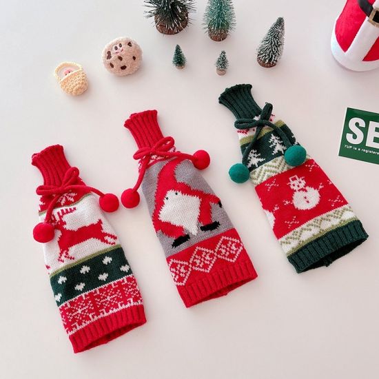 크리스마스 패턴 니트옷 와인 샴페인 커버(3종)