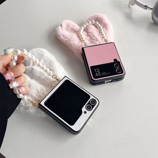 갤럭시Z 플립 폴드 6 5 4 3 토끼 귀 스트랩 털 케이스