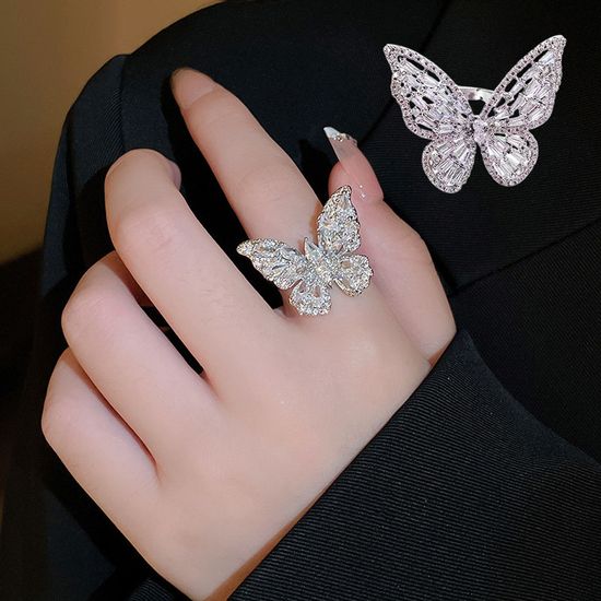 예쁜 큐빅 나비 오픈 반지 써지컬 스틸 행운 우정 링