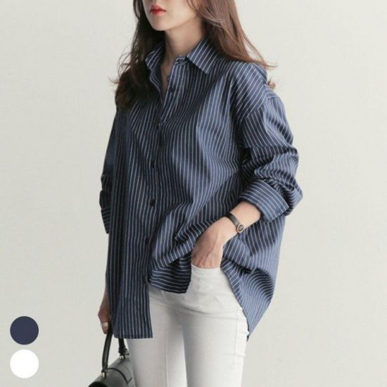 스트라이프 긴팔 셔츠 여자 여성 남방