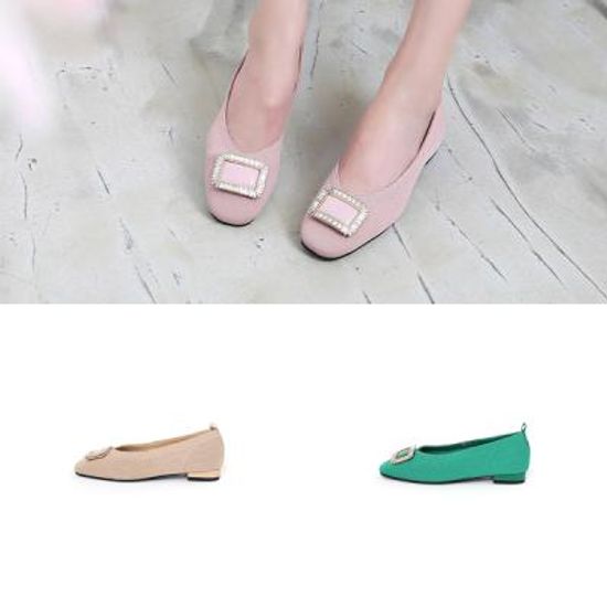 [애슬릿]사각장식 패브릭 심플 플랫슈즈 1.5cm