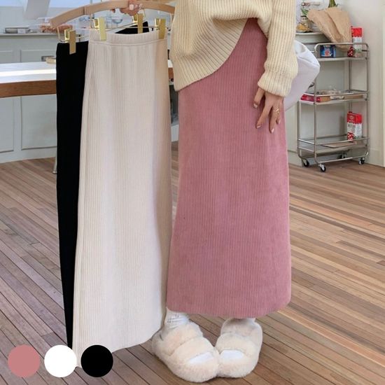신축성 좋은 뒷트임 골지 롱스커트 여성 데일리