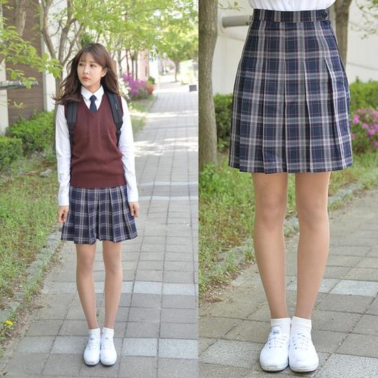 백합주름치마 블랙체크 전체 주름교복치마