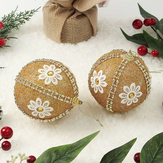 [도토로]로열골드 장식볼 2p(10cm) (데이지꽃자수