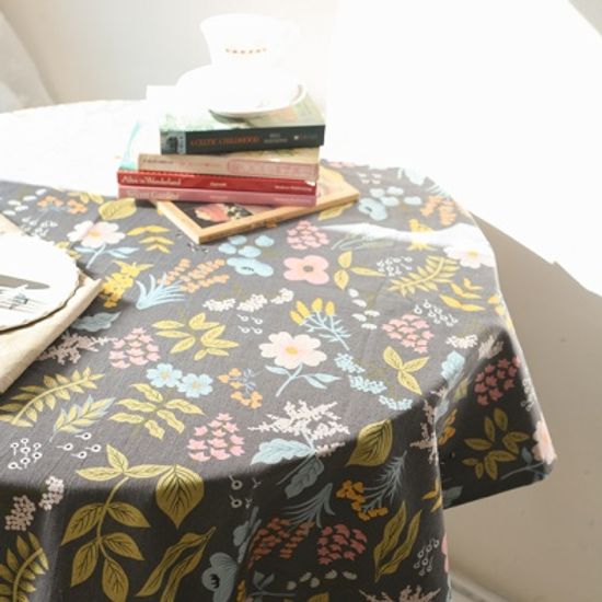 면린넨 빅 플라워 식탁보 테이블보 덮개-차콜