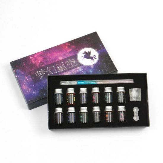 크리스탈 12색 펄잉크병 유리만년필 세트 글라스 딥펜