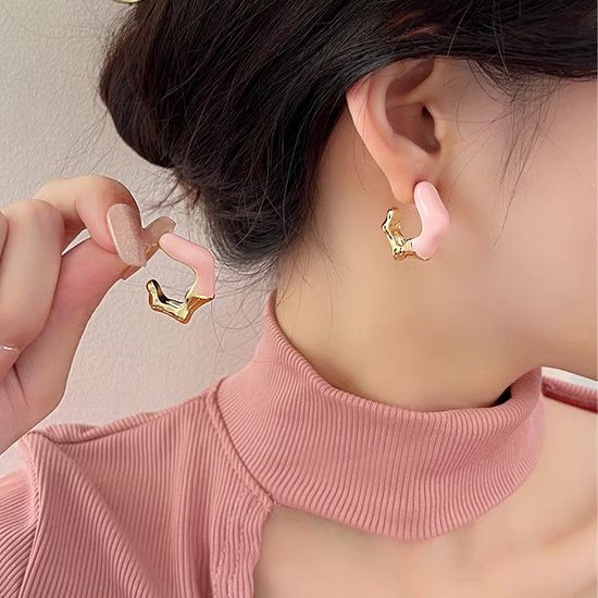 예쁜 컬러 에나멜 드롭 C 귀걸이 귀여운 패션 이어링