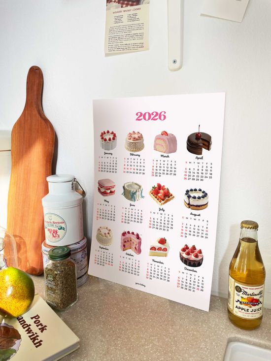 2026 카페 귀여운 빵 케이크 벽걸이 달력