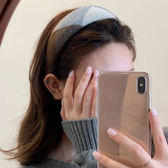패브릭 체크 머리띠 두꺼움 머리 고정 볼륨 헤어 밴드