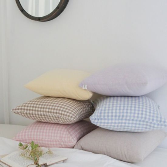 멜란 워싱 면 쿠션 커버-6컬러 (체크/무지)