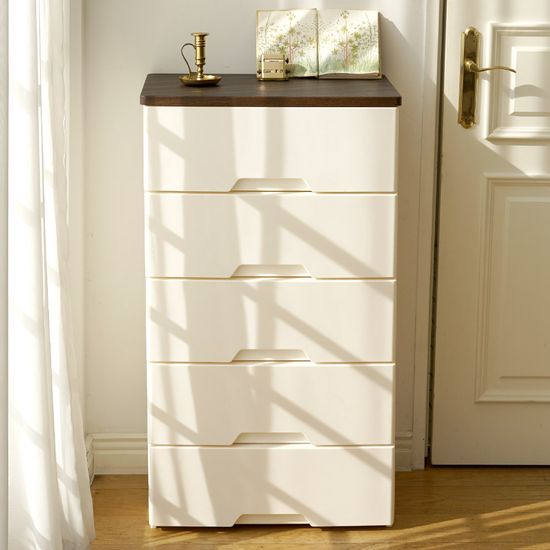 보노하우스 모던플러스 티크 우드상판 서랍장 5단