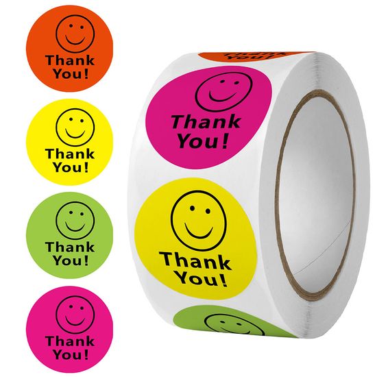 스마일 땡큐 원형 답례품 롤스티커 500p