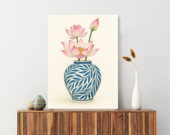 연화꽃 달항아리 그림 돈들어오는 연꽃 물고기 거실