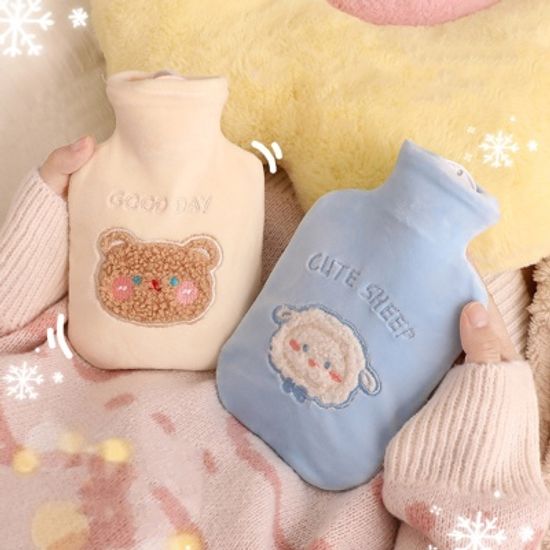 동물 뽀글이 털 자수 보온 물주머니 350ML 찜질 핫팩
