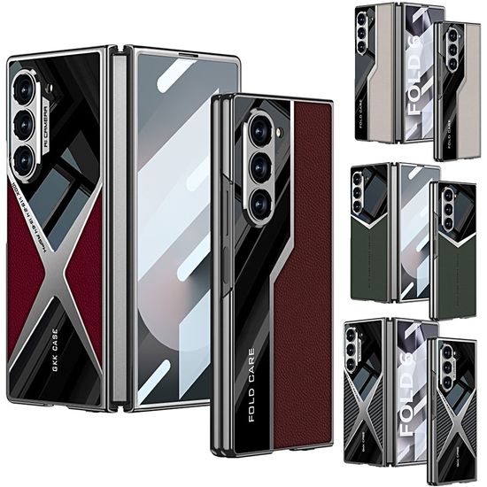 갤럭시 z폴드6 강화유리 미러 하드 슬림 가죽 케이스