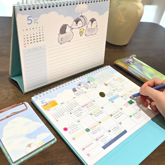 2026모뉴 포챠펭 L달력 칸 넓은 메모 캐릭터 탁상달력