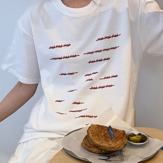 여성 비트윈 레터링 와일드 반팔 티셔츠