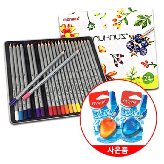 부드러운질감의 모나미 틴케이스 24색 색연필(+연필깎이)