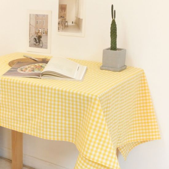 비비드 멜란 체크 식탁보-옐로우