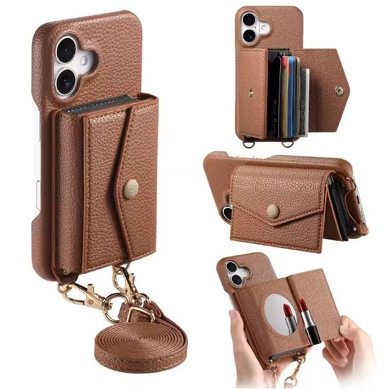 아이폰 17 16 15 미러 카드 지갑 목걸이 가죽 케이스