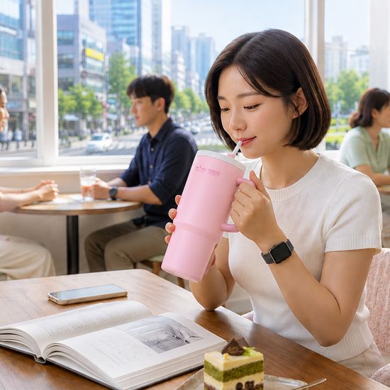 1+1 하이제닉_빨대 스텐 텀블러 750ml_미니키링 포함