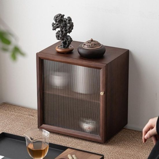 호두나무 다크월넛 소형 수납장 티룸 컵진열대 2단