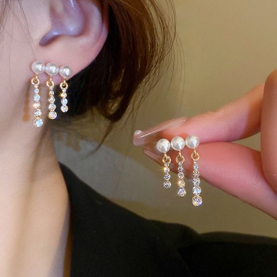 진주 큐빅 드롭 웨이브 이어커프 귀걸이 패션 귀고리