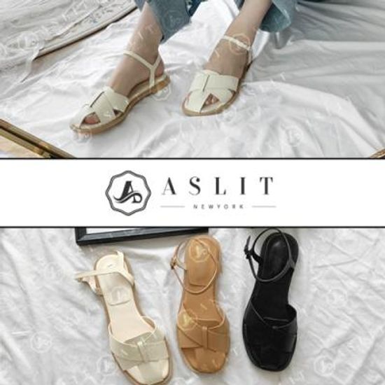 [애슬릿]크로스 스트랩 버클 슬링백 플랫 샌들