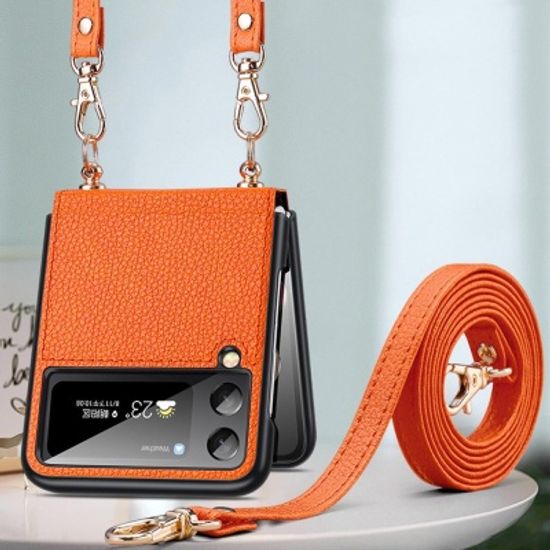 갤럭시 Z플립3 목걸이줄 스트랩 힌지보호 가죽 케이스