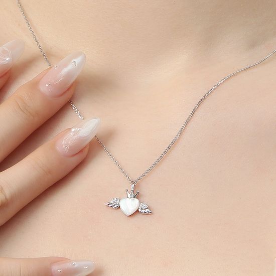 [비쥬홀릭] 실버925 백금도금 자개 엔젤하트 목걸이(