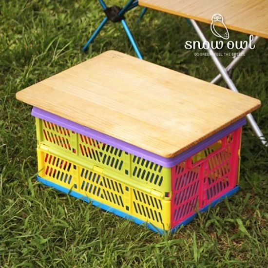 캠핑 다용도 폴딩 바스켓 박스 우드상판 단품