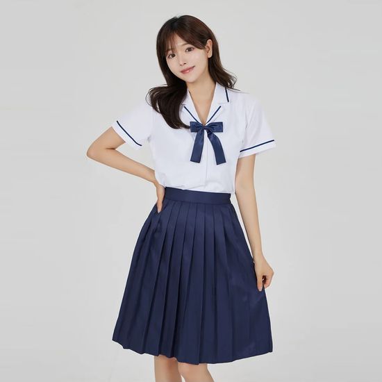 네이비 반팔 라인포인트 여자하복 교복세트 학생복 - 핫트랙스