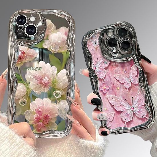 아이폰 15 14 13 12 감성 꽃 나비 미러 물결 케이스