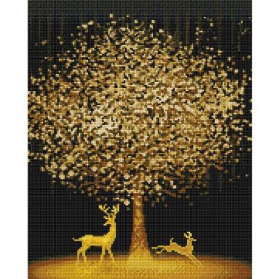 황금나무와 꽃사슴 (캔버스형) 보석십자수 40x50
