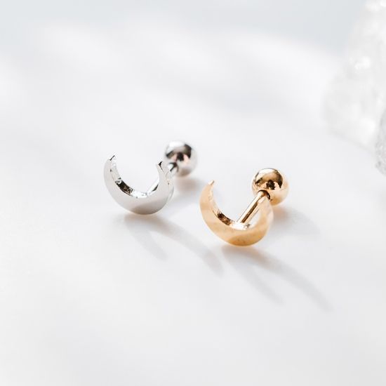 실버925 심플 미니 달 피어싱 귀걸이 골드도금