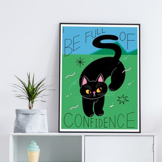 A Black cat oh the grass(Art Print)/일러스트액자