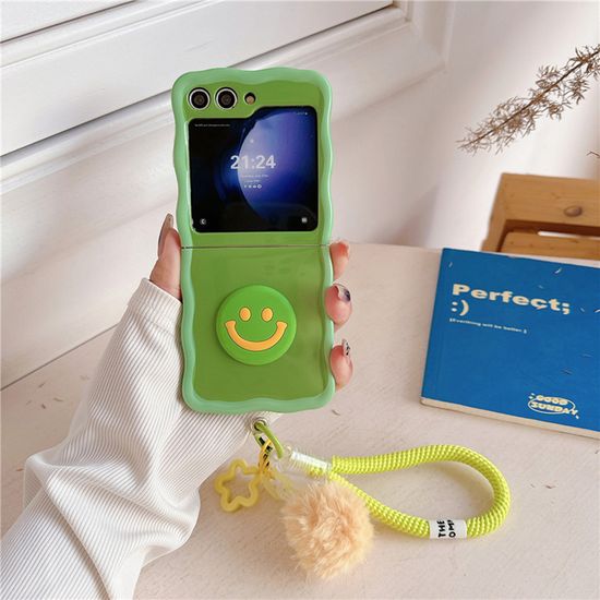 갤럭시 z플립 3 4 5 파스텔컬러 스마일 스트랩 케이스