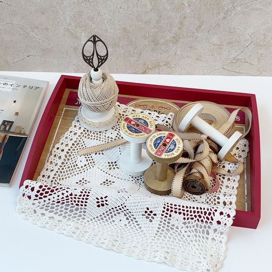 레드 내츄럴 우드 파리 카페 일러스트 데코 트레이