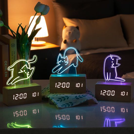 베이지브라운 우드냥 무드등 인테리어 LED 탁상시계