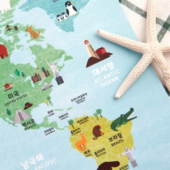 [기성]세계지도A3 동물 랜드마크