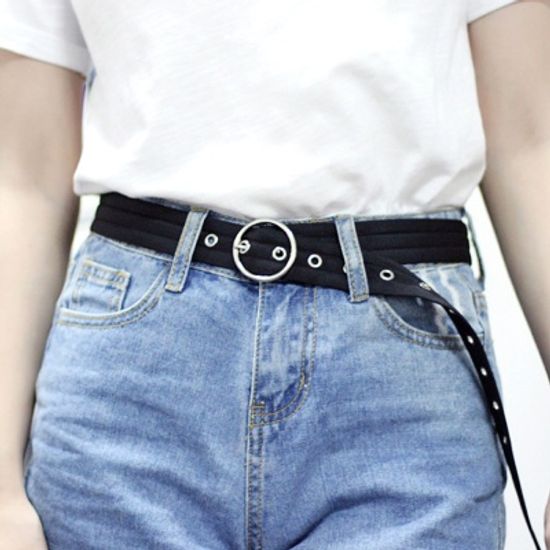 아일렛 펀칭 패브릭 벨트 원형 버클 여성 캐주얼 벨트