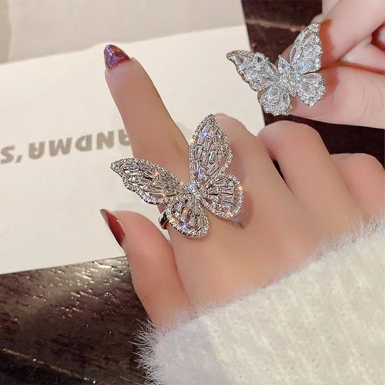 예쁜 큐빅 나비 오픈 반지 써지컬 스틸 행운 우정 링