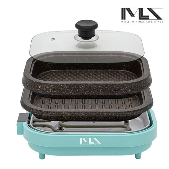 미라스 국내생산 미니 전기그릴 전골 트윈 팬 KM-2025