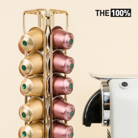 THE100% 네스프레소 호환 캡슐커피 보관함 십자형 회전타워 40구 홀더 거치대 골드